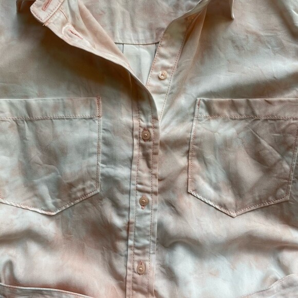 Guess Rose Bliss La Shonda Pink Tie Dye Button Down Belted Shirt Dress Size M - Picture 10 of 14